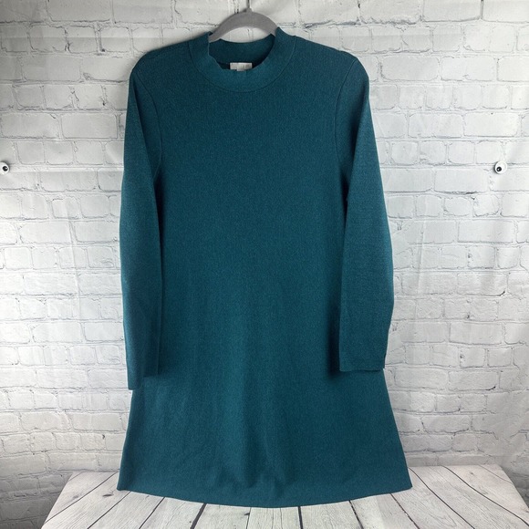 J. Jill‎ Soft Knit Sweater Dress Teal Green Knit Mock Neck Pullover Size Medium - Picture 2 of 10